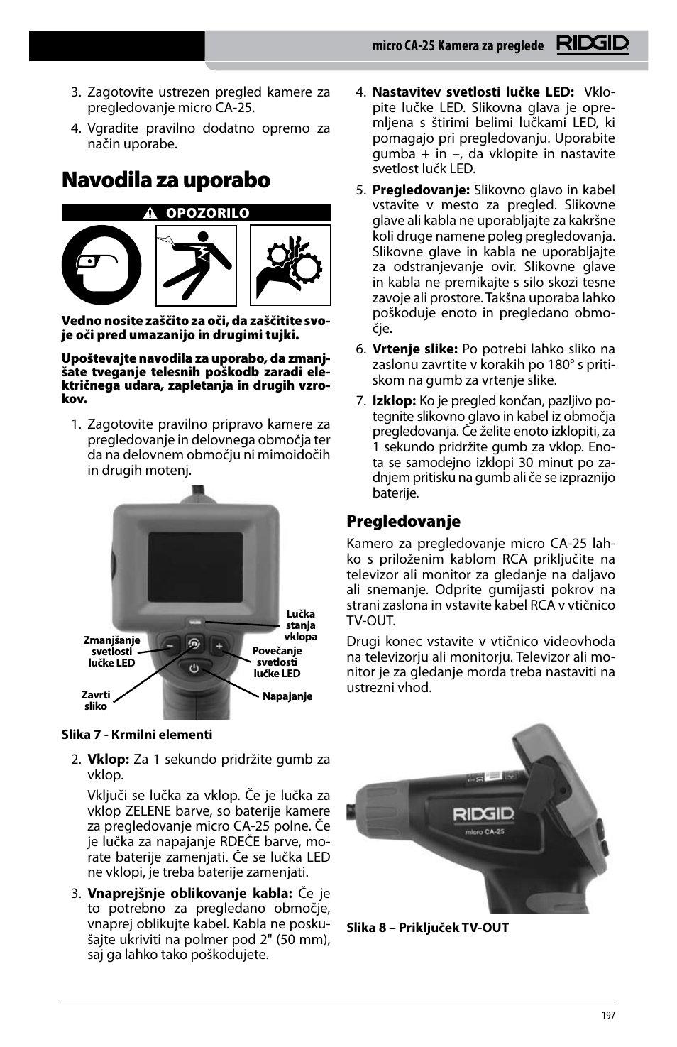 Navodila za uporabo, Pregledovanje | RIDGID micro CA-25 User Manual | Page 199 / 236