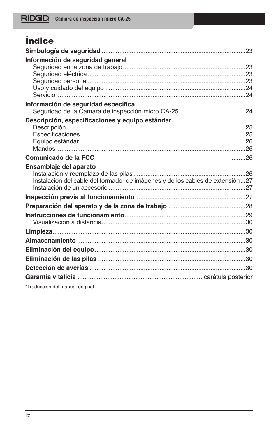 Índice | RIDGID micro CA-25 User Manual | Page 24 / 236