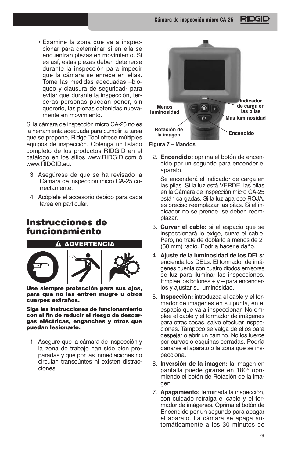 Instrucciones de funcionamiento | RIDGID micro CA-25 User Manual | Page 31 / 236