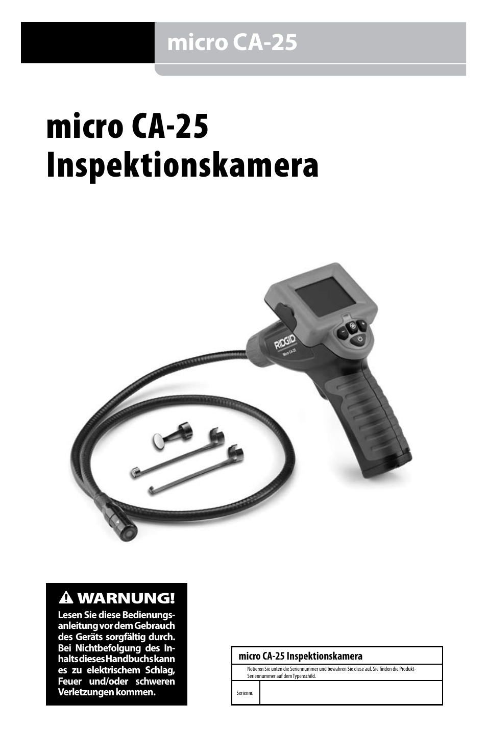 Micro ca-25 inspektionskamera, Micro ca-25 | RIDGID micro CA-25 User Manual | Page 33 / 236