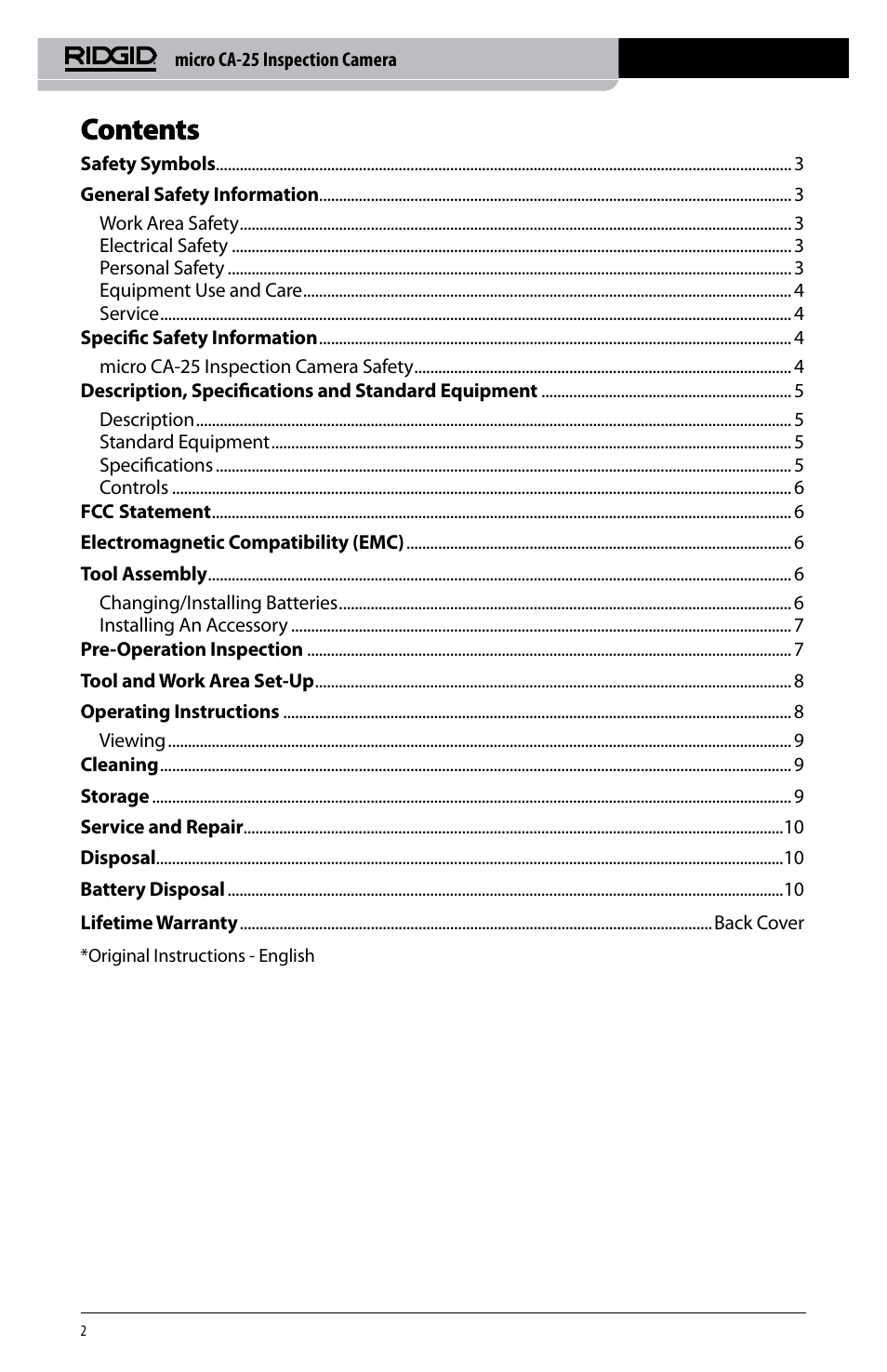 RIDGID micro CA-25 User Manual | Page 4 / 236
