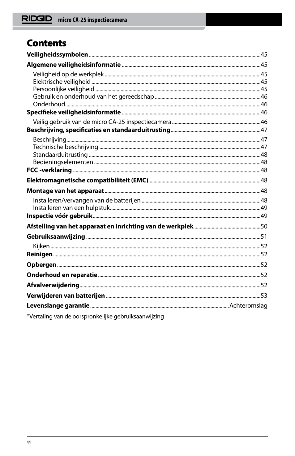 RIDGID micro CA-25 User Manual | Page 46 / 236