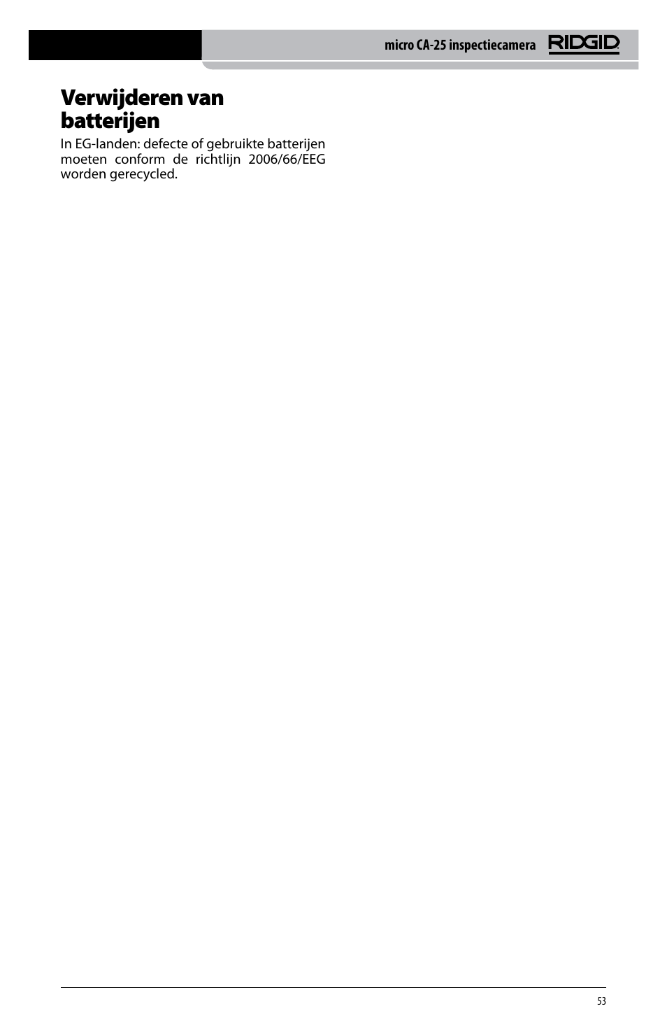 Verwijderen van batterijen | RIDGID micro CA-25 User Manual | Page 55 / 236