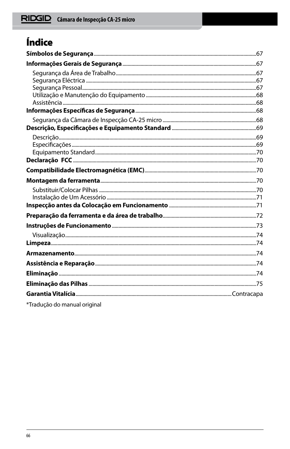 Índice | RIDGID micro CA-25 User Manual | Page 68 / 236
