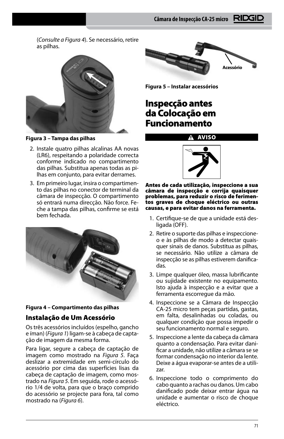 Inspecção antes da colocação em funcionamento, Instalação de um acessório | RIDGID micro CA-25 User Manual | Page 73 / 236