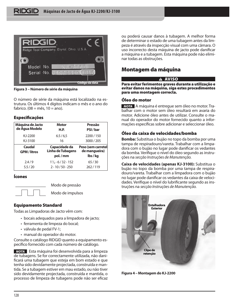 Montagem da máquina | RIDGID KJ-3100 User Manual | Page 130 / 454