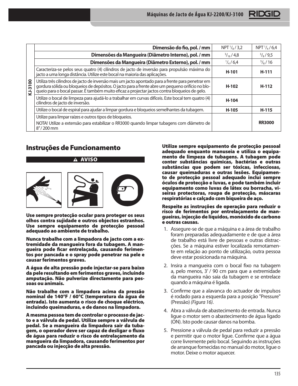 Instruções de funcionamento | RIDGID KJ-3100 User Manual | Page 137 / 454