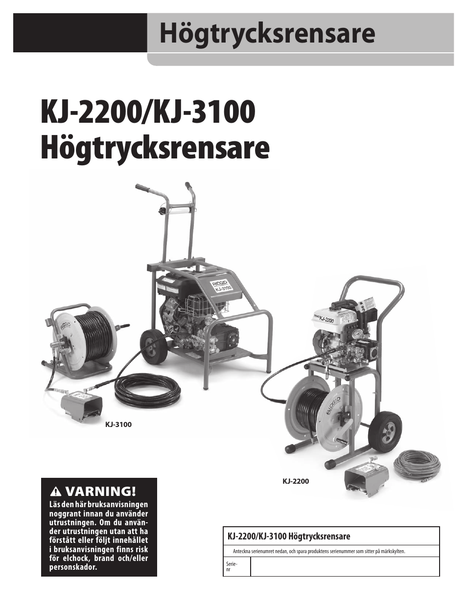 Högtrycksrensare | RIDGID KJ-3100 User Manual | Page 145 / 454