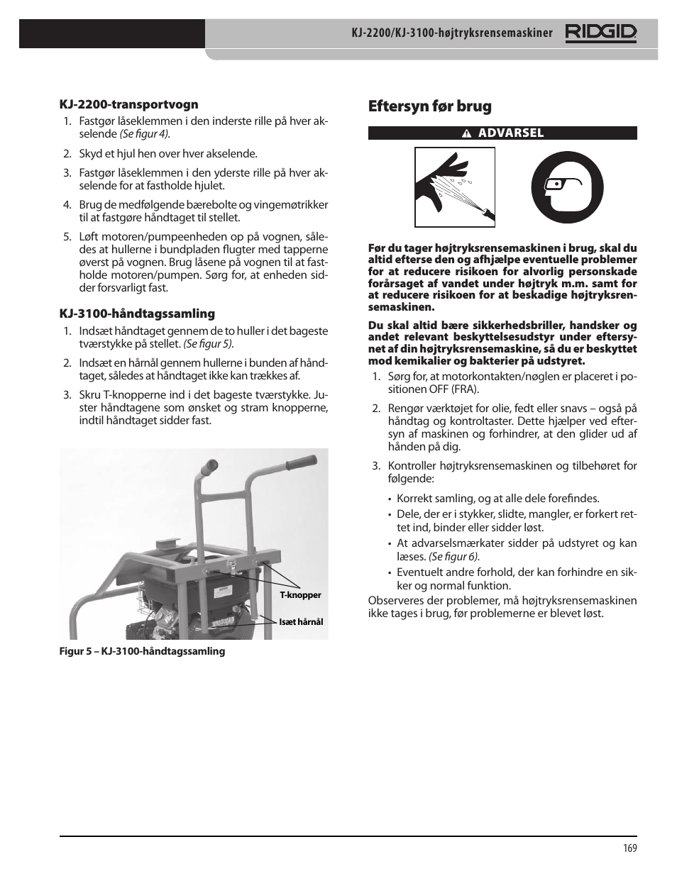 Eftersyn før brug | RIDGID KJ-3100 User Manual | Page 171 / 454