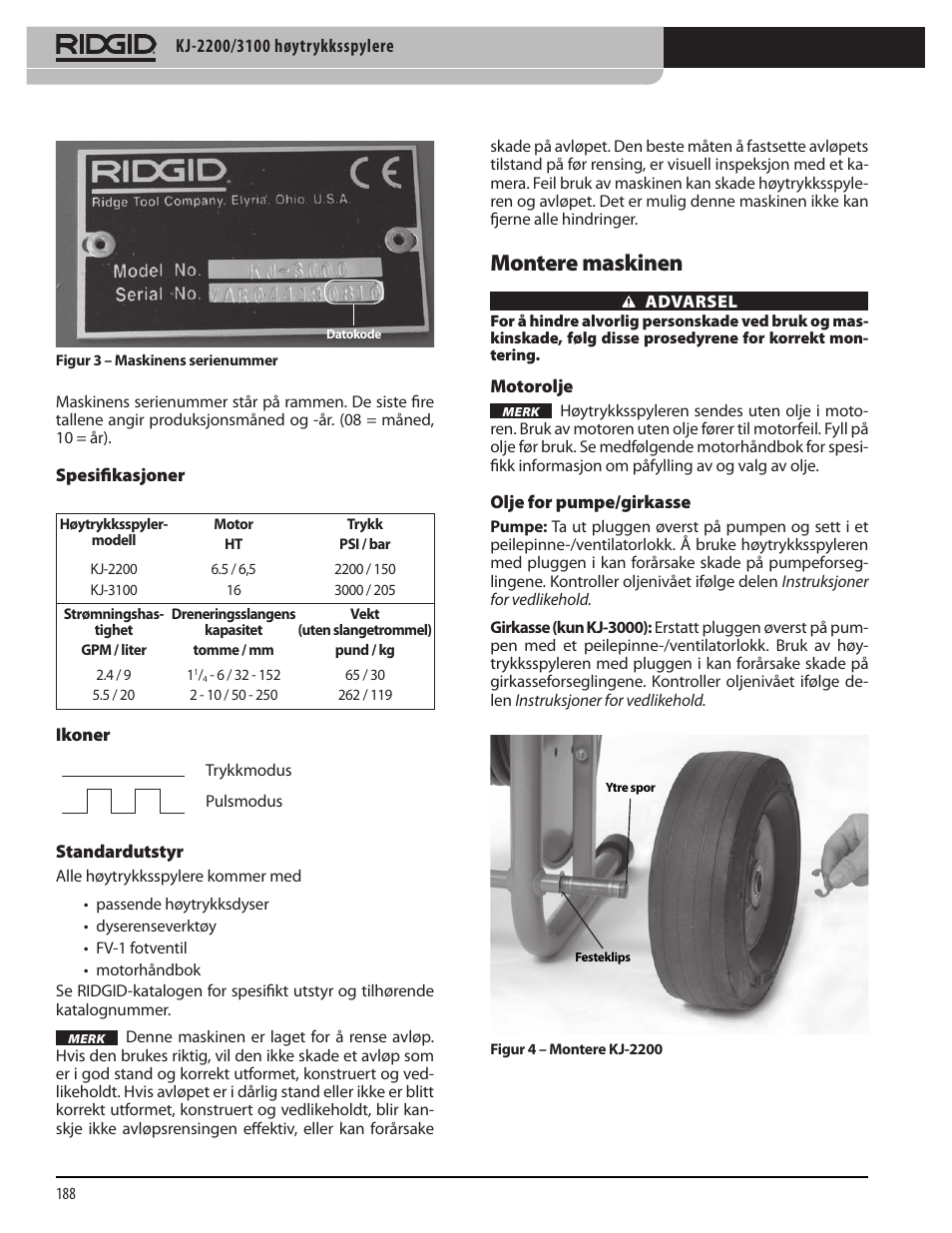 Montere maskinen | RIDGID KJ-3100 User Manual | Page 190 / 454