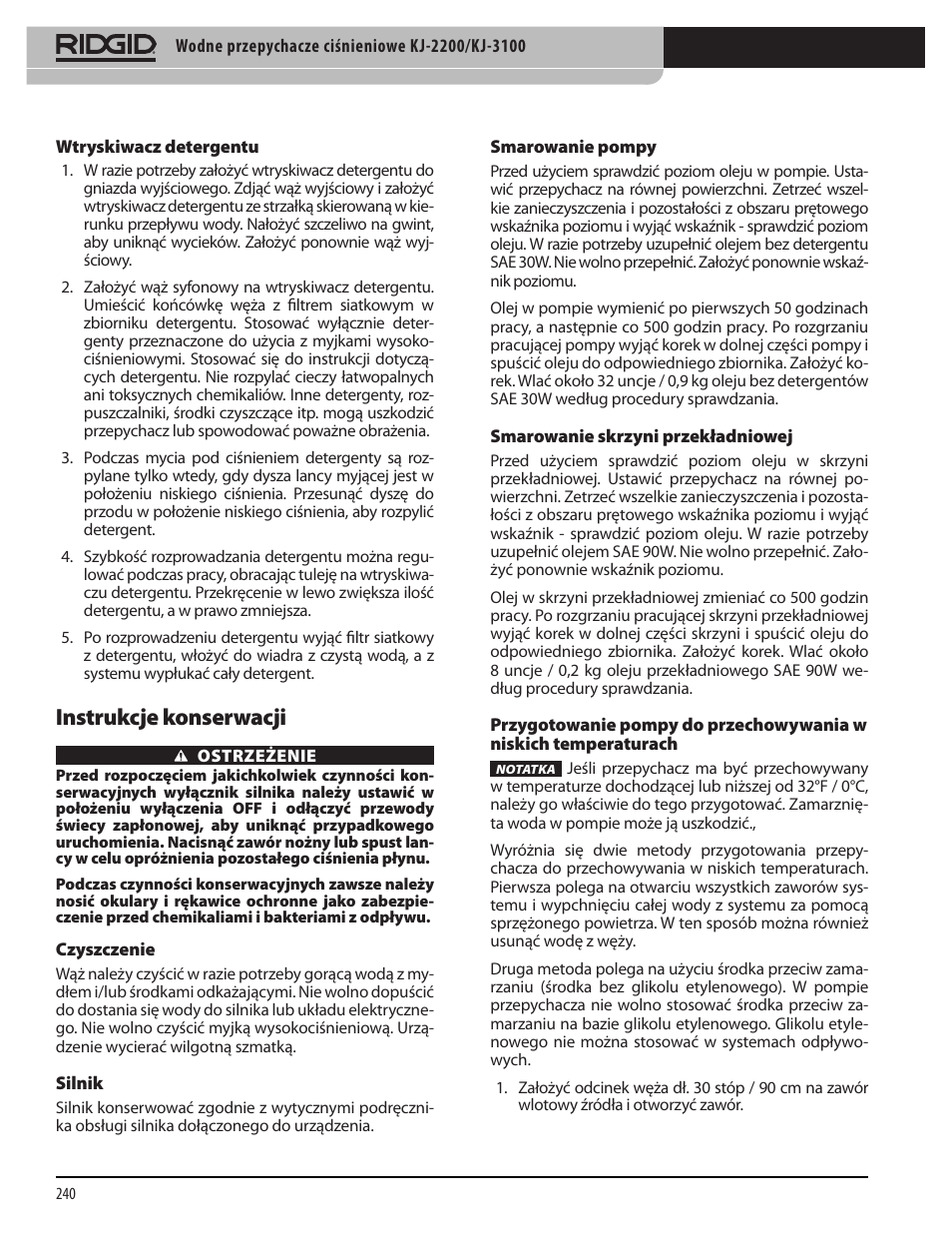 Instrukcje konserwacji | RIDGID KJ-3100 User Manual | Page 242 / 454