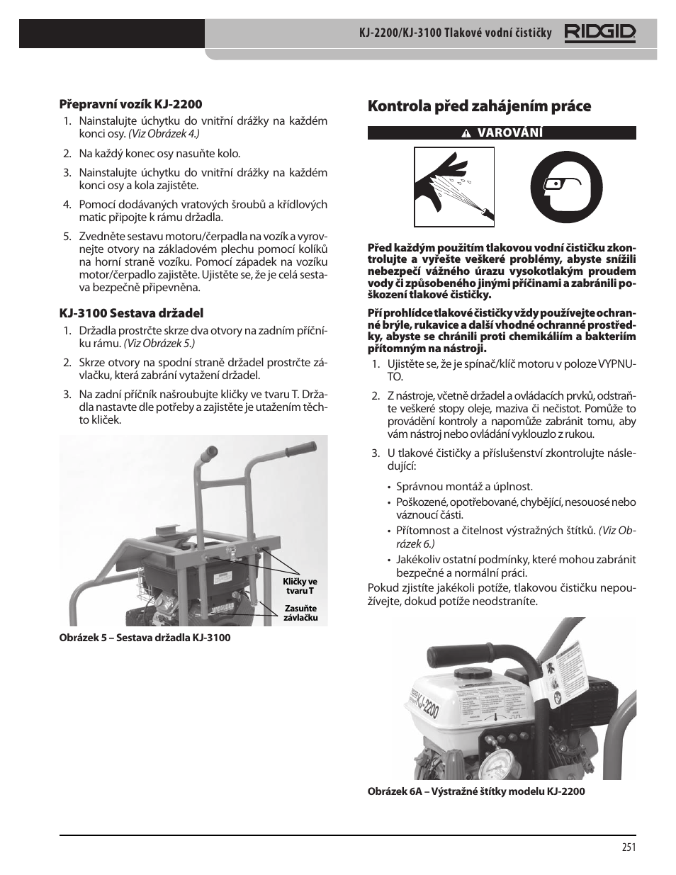 Kontrola před zahájením práce | RIDGID KJ-3100 User Manual | Page 253 / 454