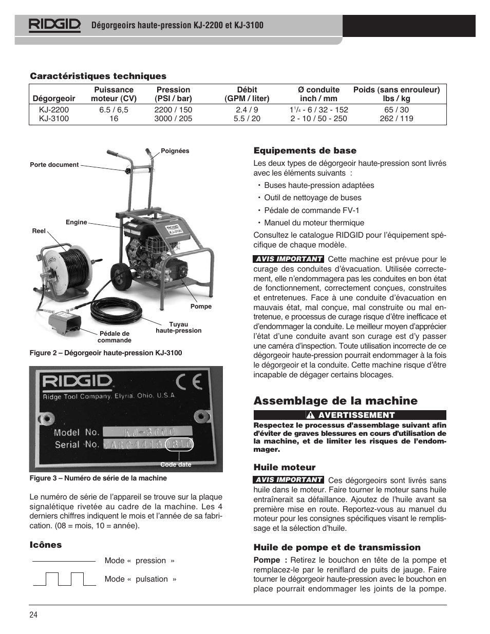 Assemblage de la machine | RIDGID KJ-3100 User Manual | Page 26 / 454