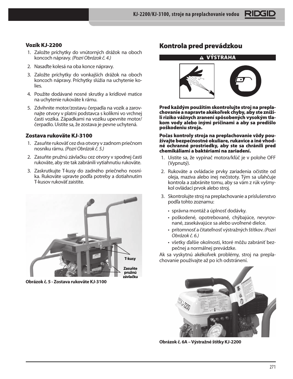 Kontrola pred prevádzkou | RIDGID KJ-3100 User Manual | Page 273 / 454