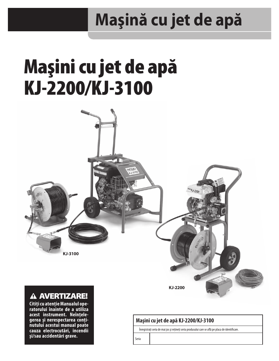 Maşină cu jet de apă | RIDGID KJ-3100 User Manual | Page 287 / 454