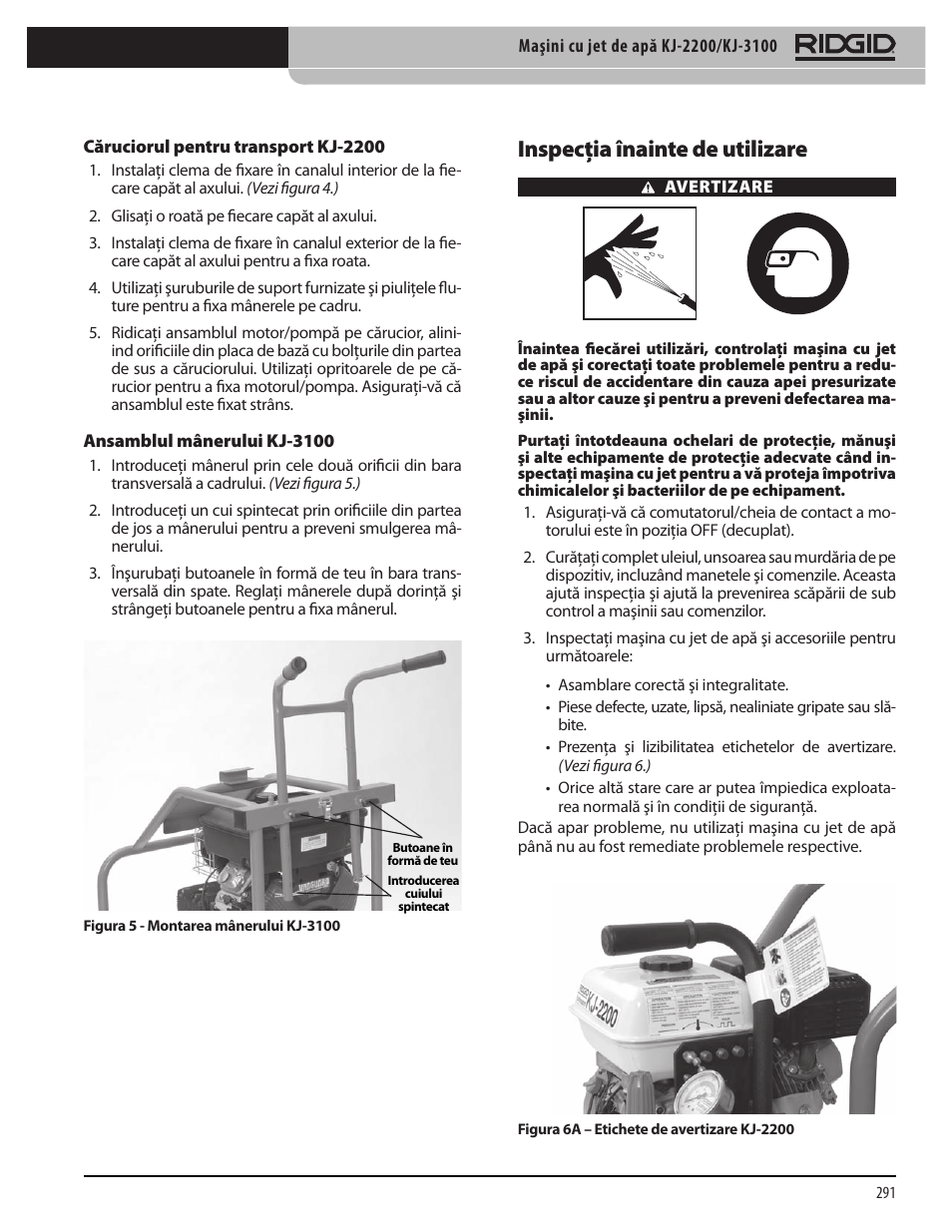 Inspecţia înainte de utilizare | RIDGID KJ-3100 User Manual | Page 293 / 454