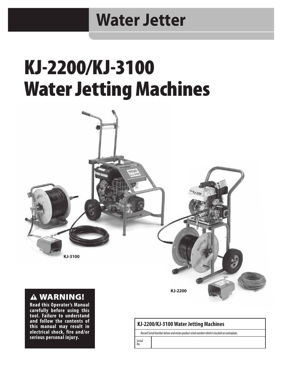 Water jetter | RIDGID KJ-3100 User Manual | Page 3 / 454