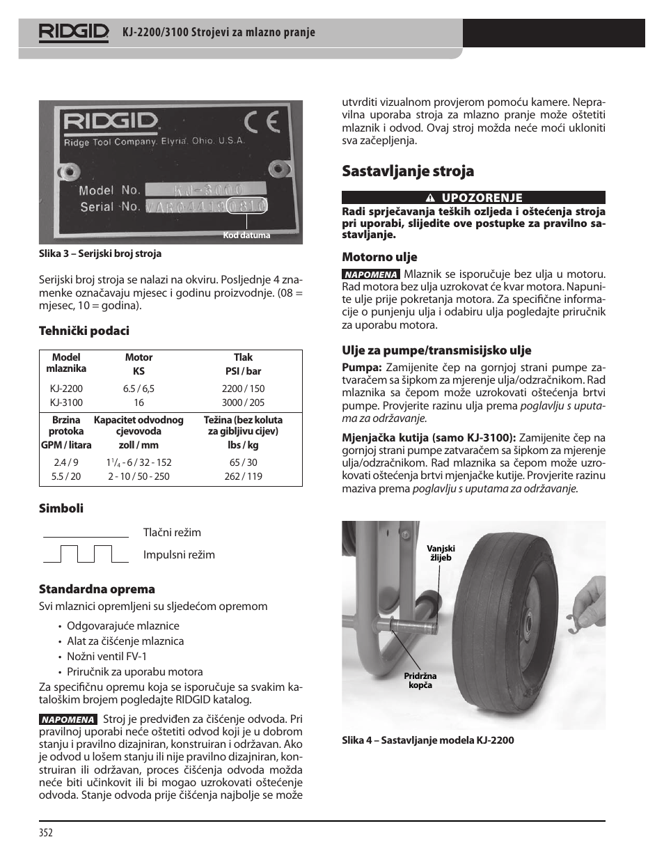 Sastavljanje stroja | RIDGID KJ-3100 User Manual | Page 354 / 454