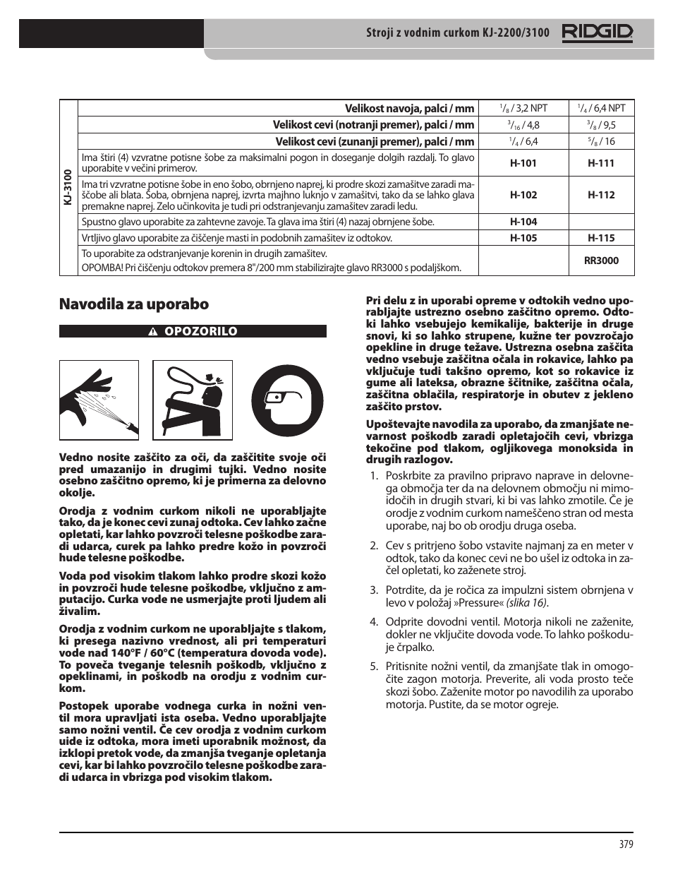 Navodila za uporabo | RIDGID KJ-3100 User Manual | Page 381 / 454