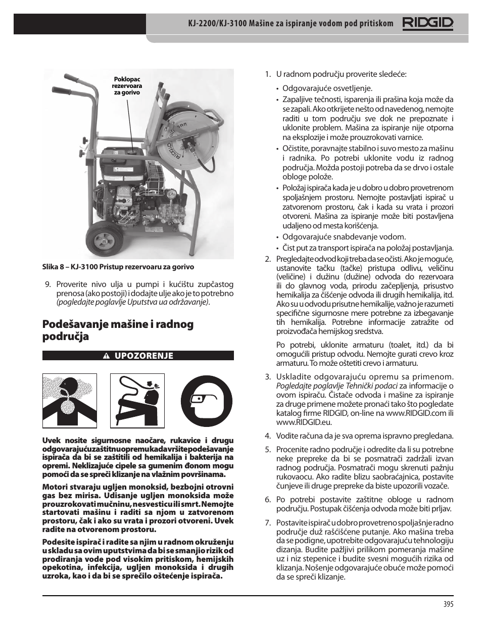 Podešavanje mašine i radnog područja | RIDGID KJ-3100 User Manual | Page 397 / 454