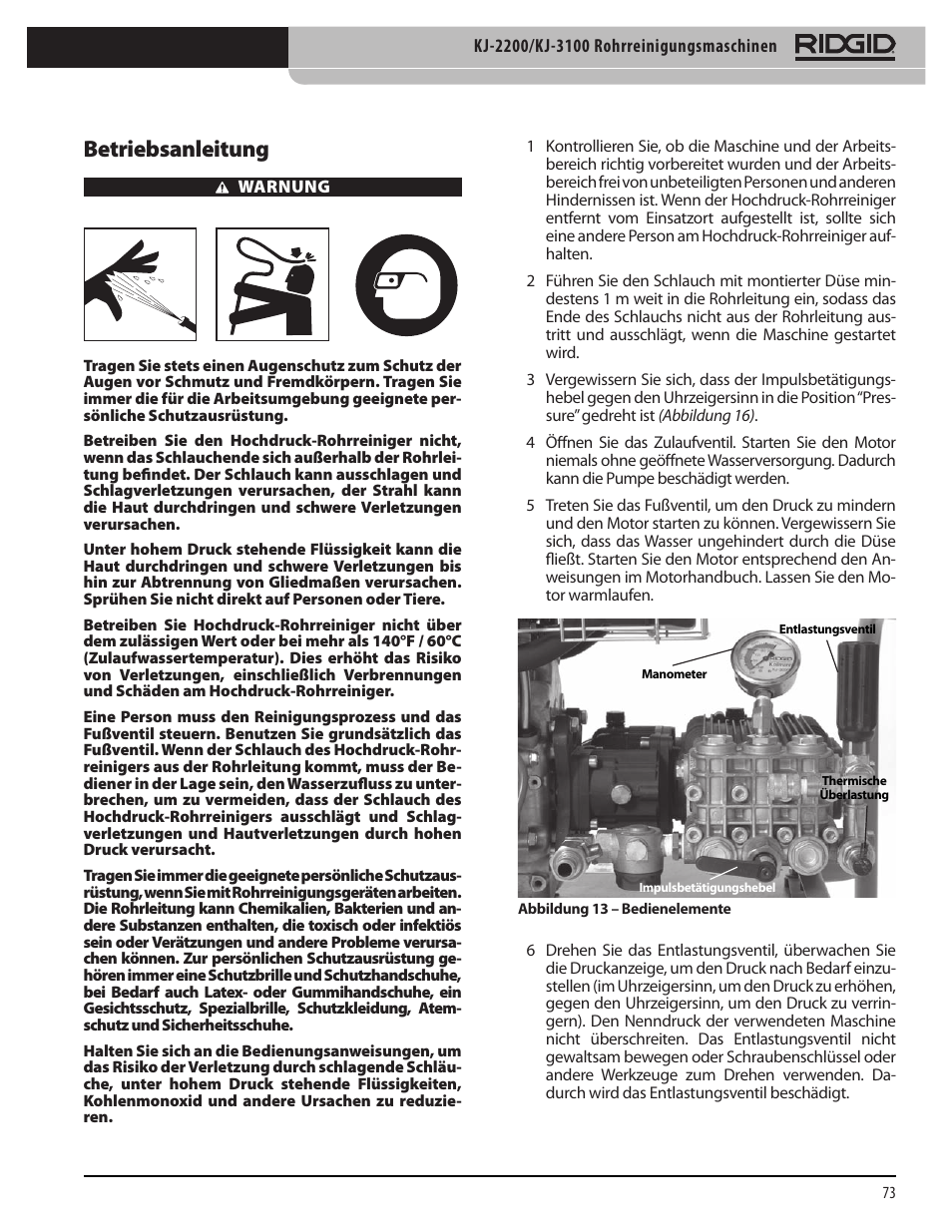 Betriebsanleitung | RIDGID KJ-3100 User Manual | Page 75 / 454