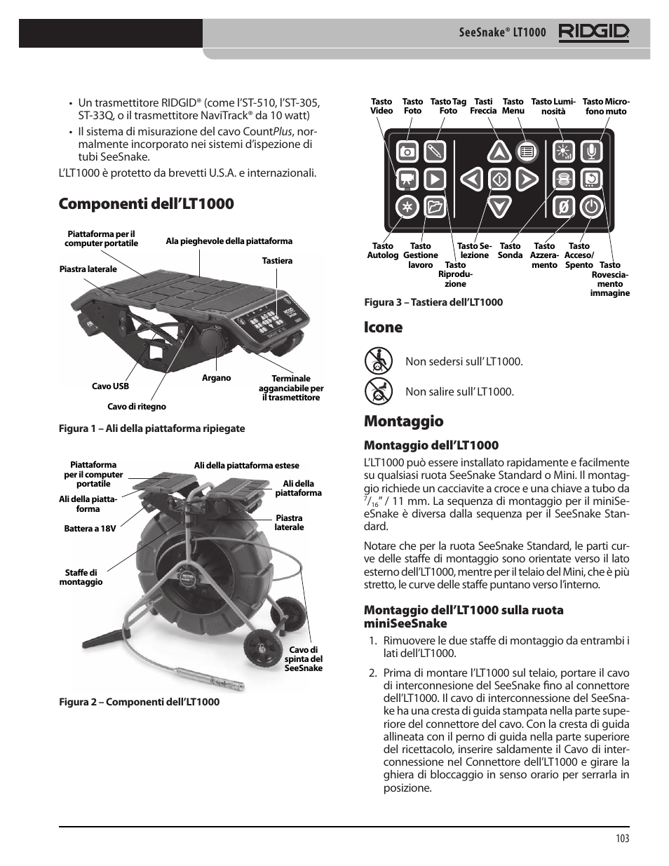 Componenti dell’lt1000, Icone montaggio, Seesnake® lt1000 | RIDGID SeeSnake LT1000 User Manual | Page 105 / 422