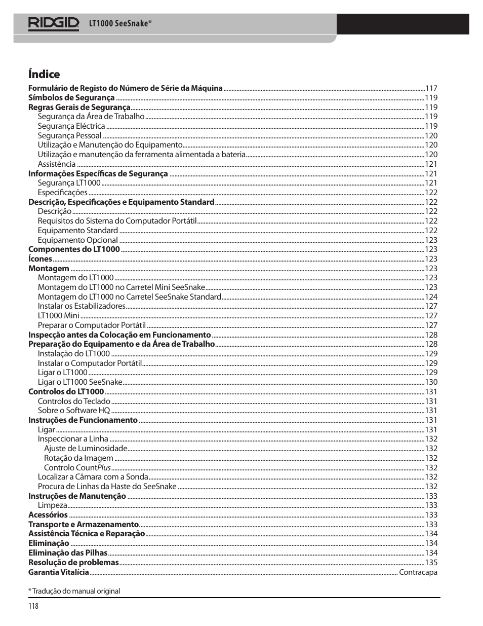 Índice | RIDGID SeeSnake LT1000 User Manual | Page 120 / 422
