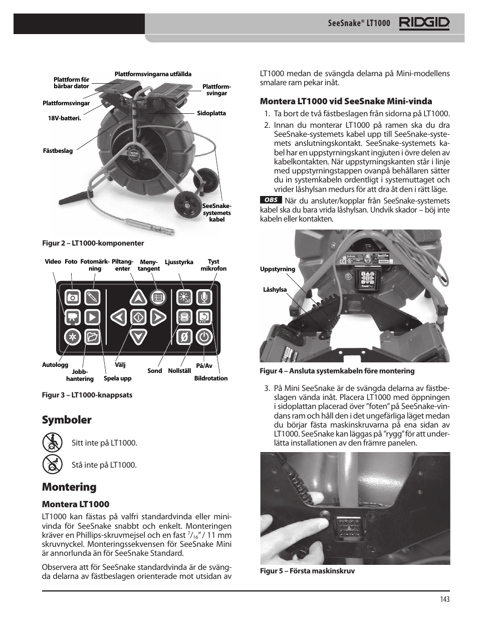 Symboler montering, Seesnake® lt1000 | RIDGID SeeSnake LT1000 User Manual | Page 145 / 422