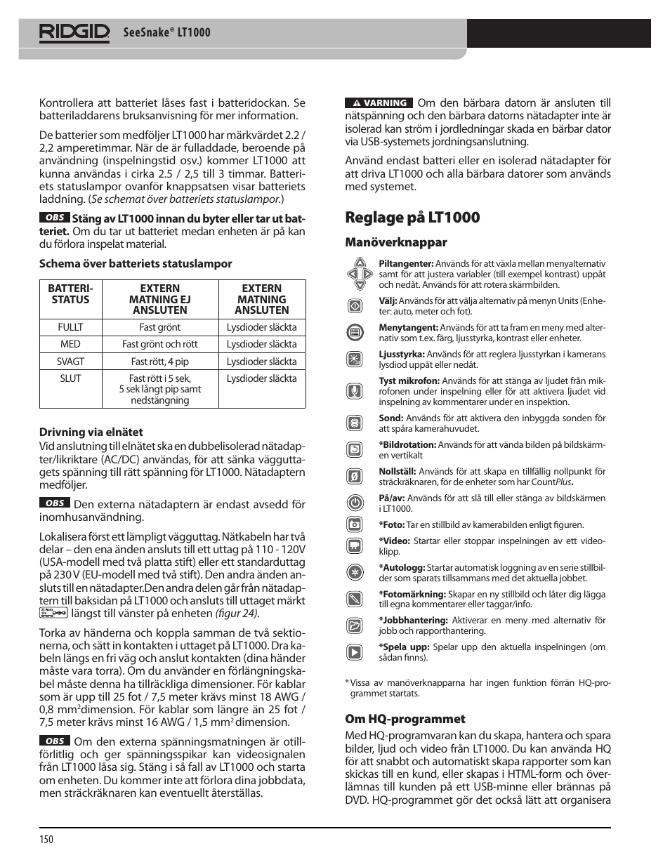 Reglage på lt1000 | RIDGID SeeSnake LT1000 User Manual | Page 152 / 422