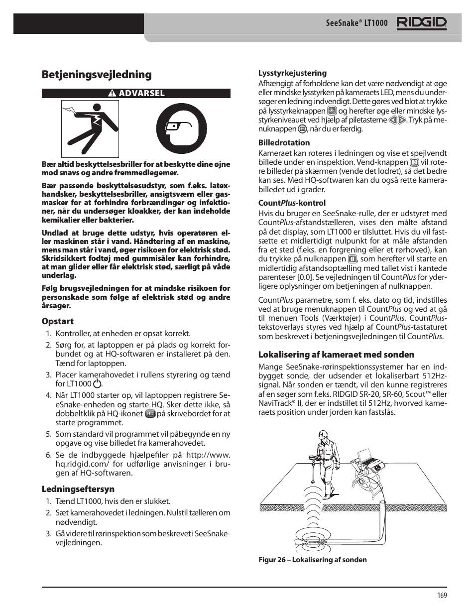 Betjeningsvejledning | RIDGID SeeSnake LT1000 User Manual | Page 171 / 422