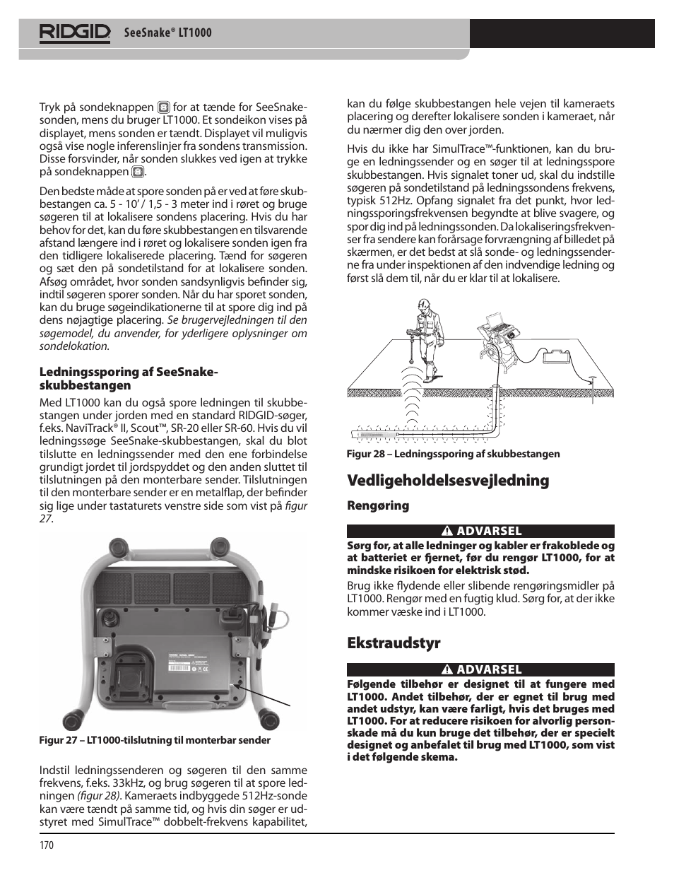 Vedligeholdelsesvejledning, Ekstraudstyr | RIDGID SeeSnake LT1000 User Manual | Page 172 / 422