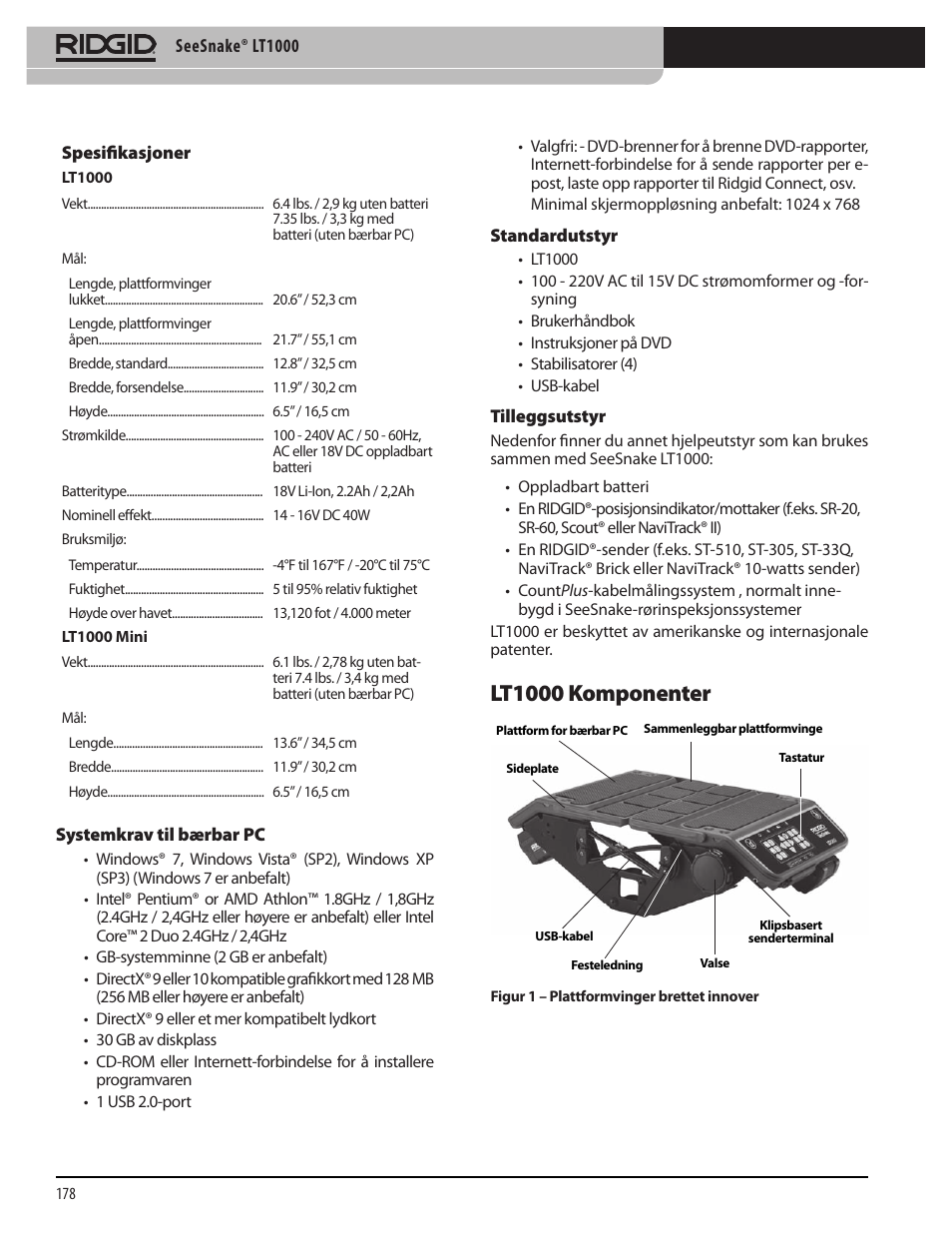 Lt1000 komponenter | RIDGID SeeSnake LT1000 User Manual | Page 180 / 422