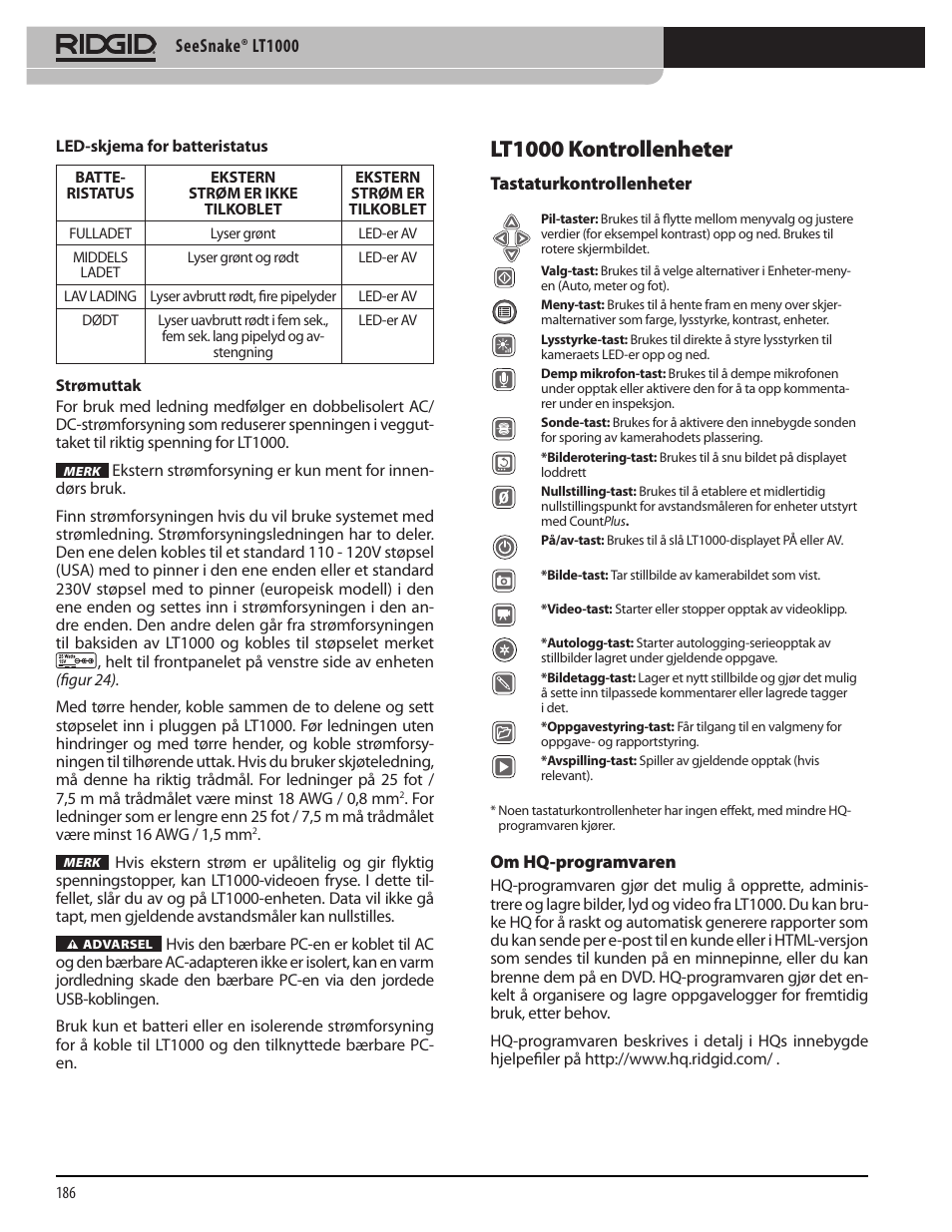 Lt1000 kontrollenheter | RIDGID SeeSnake LT1000 User Manual | Page 188 / 422