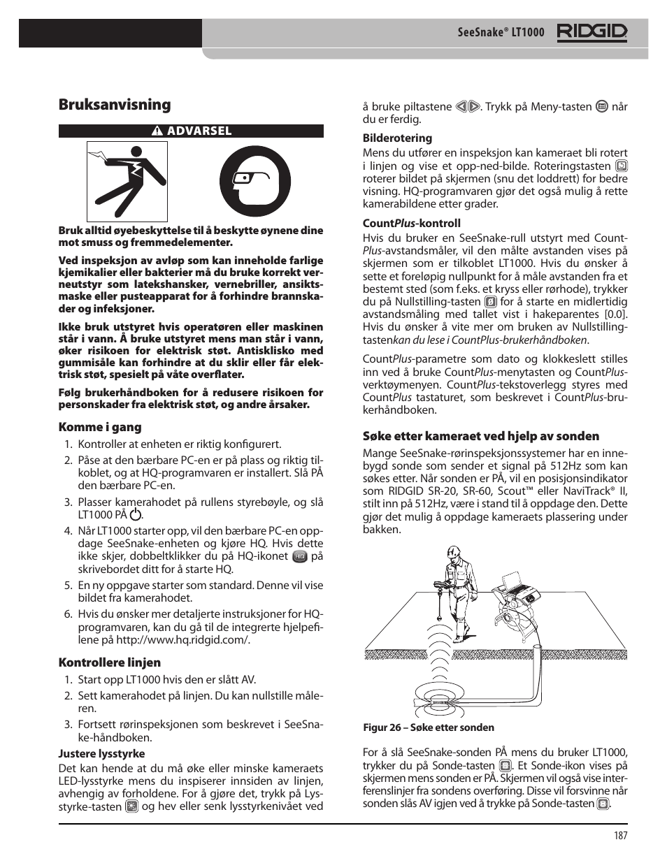 Bruksanvisning | RIDGID SeeSnake LT1000 User Manual | Page 189 / 422