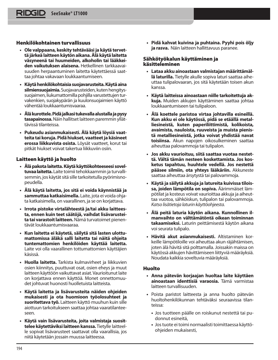 RIDGID SeeSnake LT1000 User Manual | Page 196 / 422
