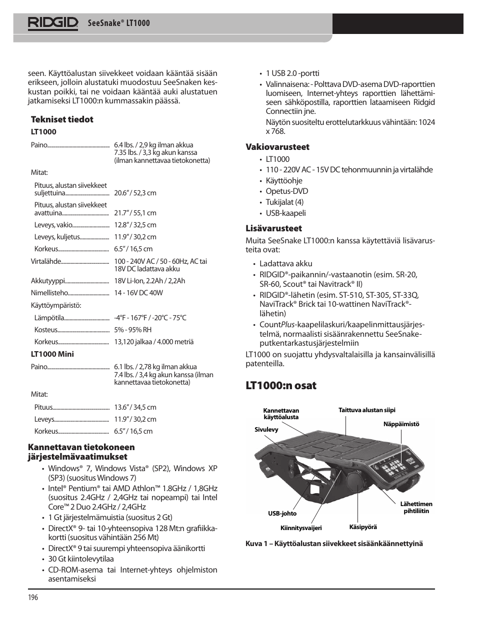 Lt1000:n osat | RIDGID SeeSnake LT1000 User Manual | Page 198 / 422