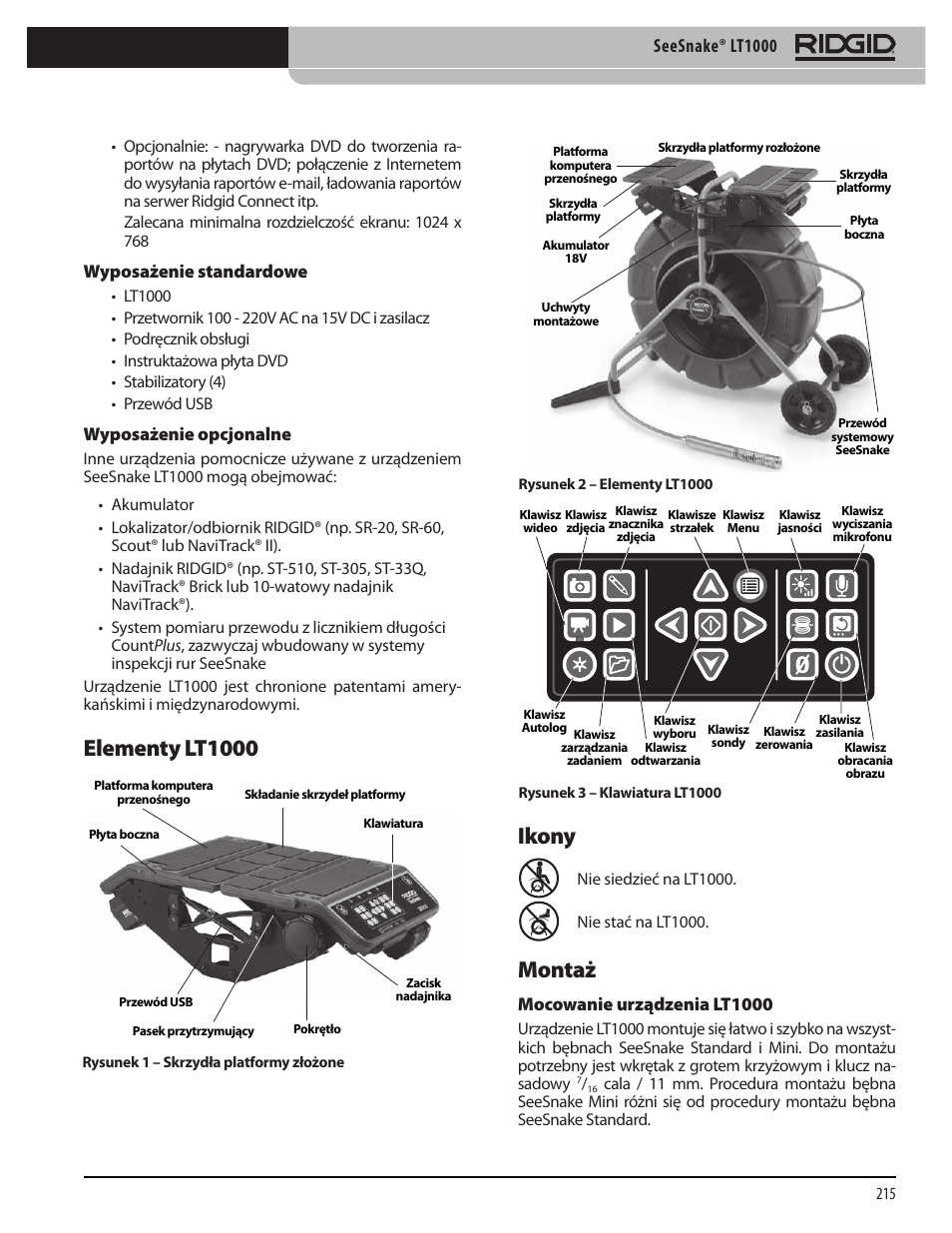 Ikony montaż, Elementy lt1000, Seesnake® lt1000 | RIDGID SeeSnake LT1000 User Manual | Page 217 / 422
