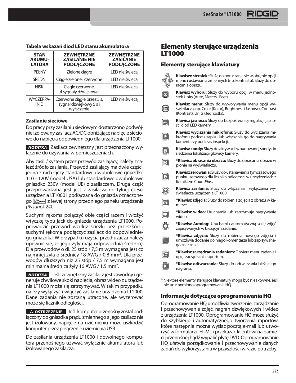 Elementy sterujące urządzenia lt1000 | RIDGID SeeSnake LT1000 User Manual | Page 225 / 422