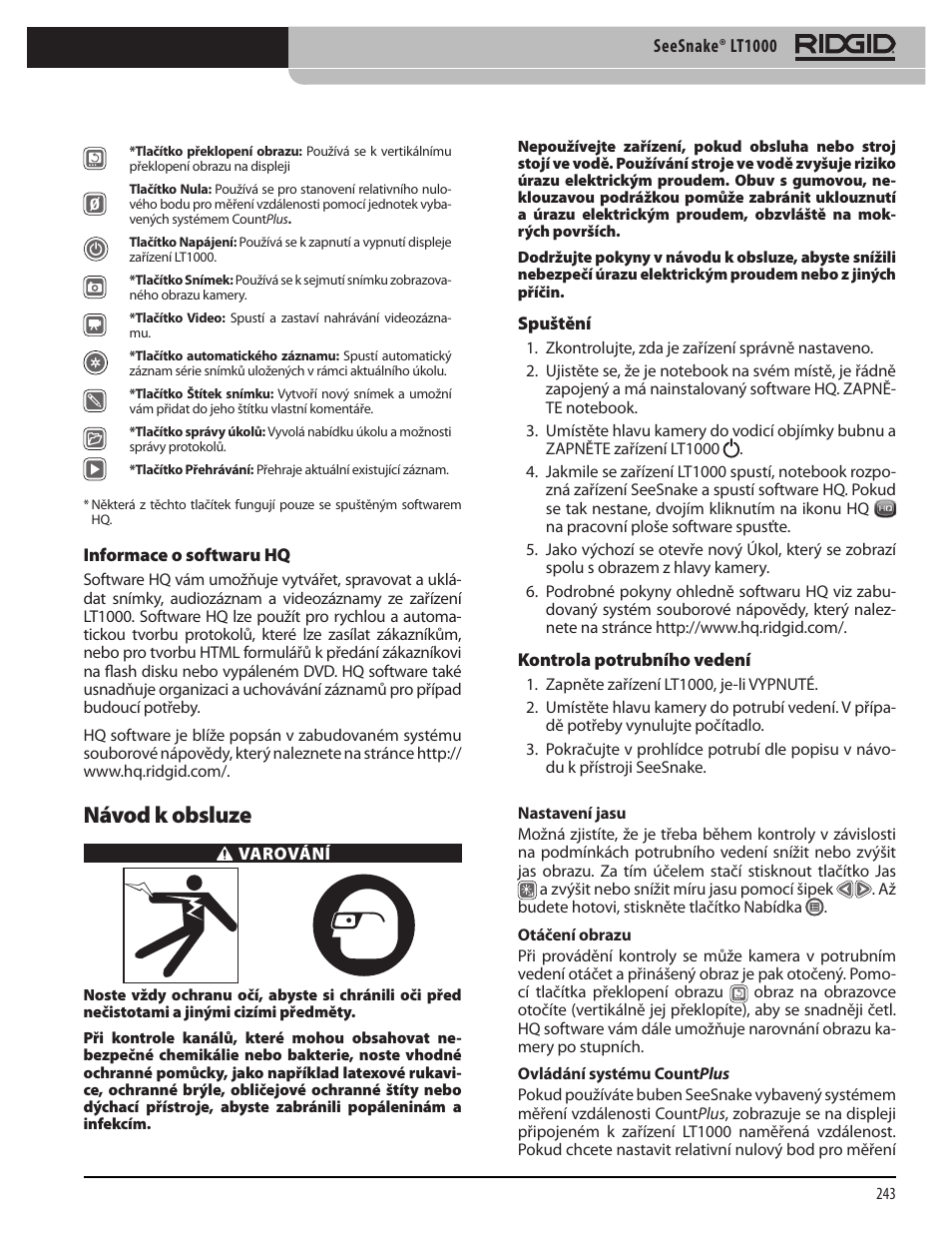 Návod k obsluze | RIDGID SeeSnake LT1000 User Manual | Page 245 / 422