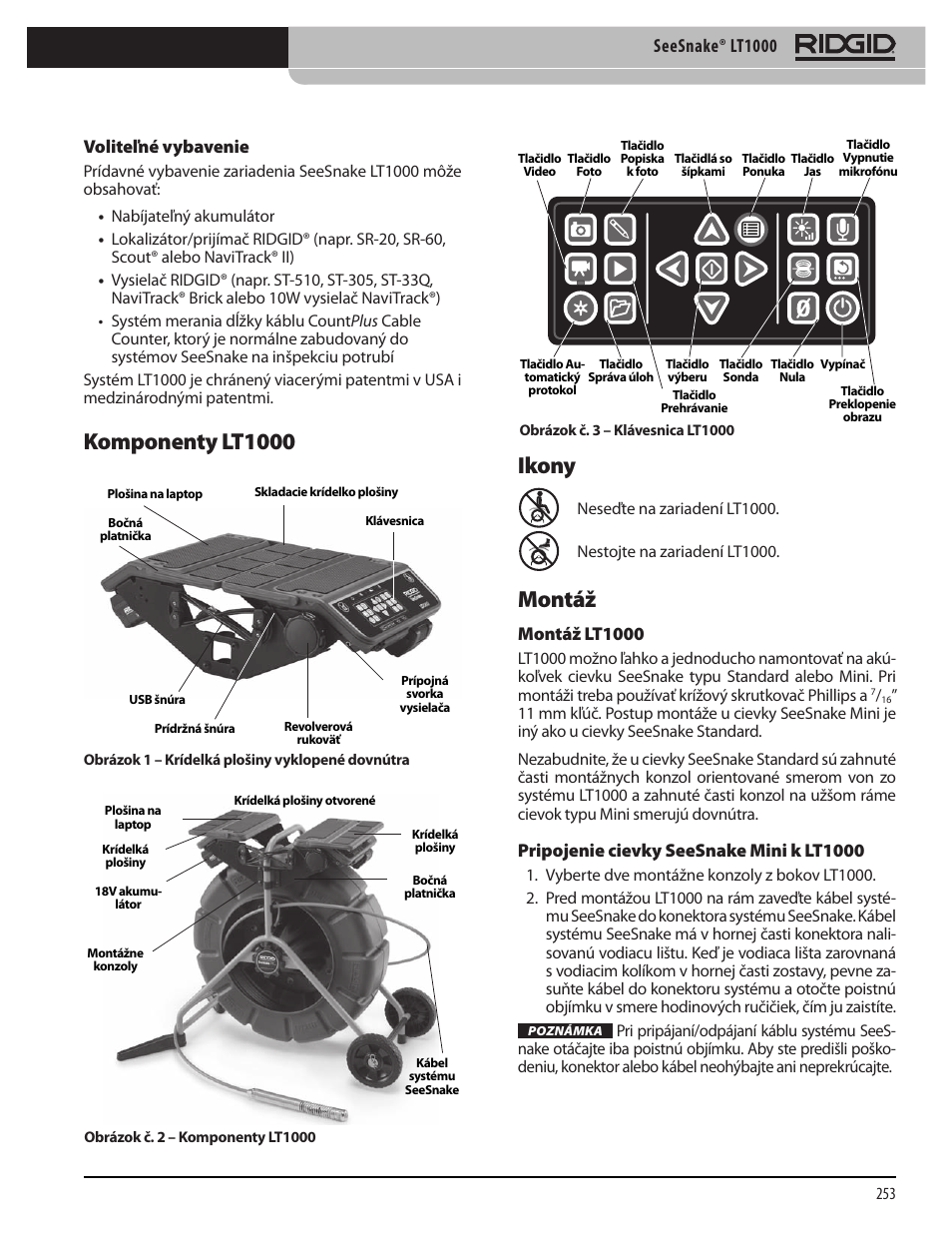 Komponenty lt1000, Ikony montáž, Seesnake® lt1000 | RIDGID SeeSnake LT1000 User Manual | Page 255 / 422