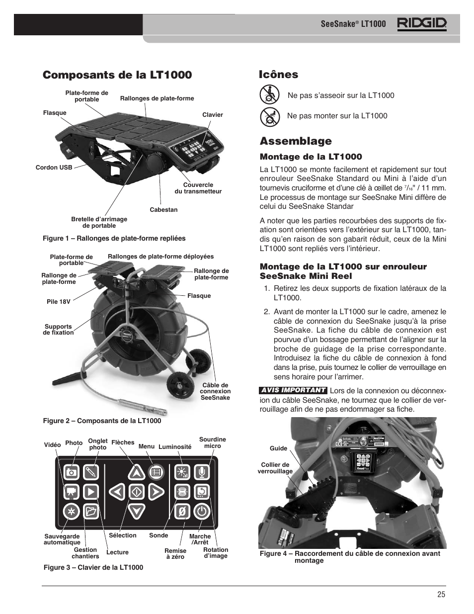 Composants de la lt1000, Assemblage, Icônes | Seesnake, Lt1000, Montage de la lt1000 | RIDGID SeeSnake LT1000 User Manual | Page 27 / 422