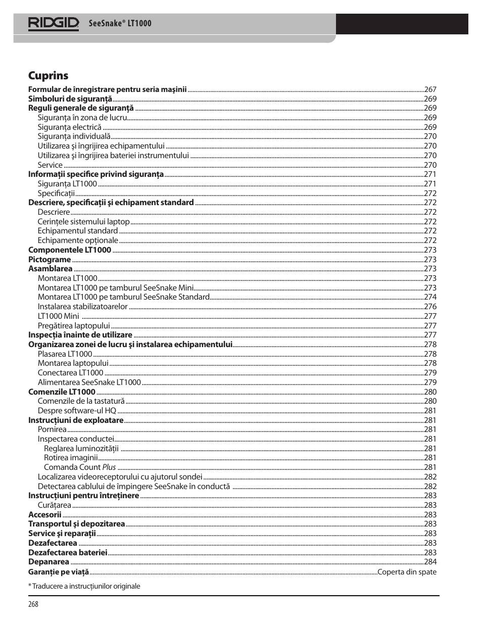 Cuprins | RIDGID SeeSnake LT1000 User Manual | Page 270 / 422