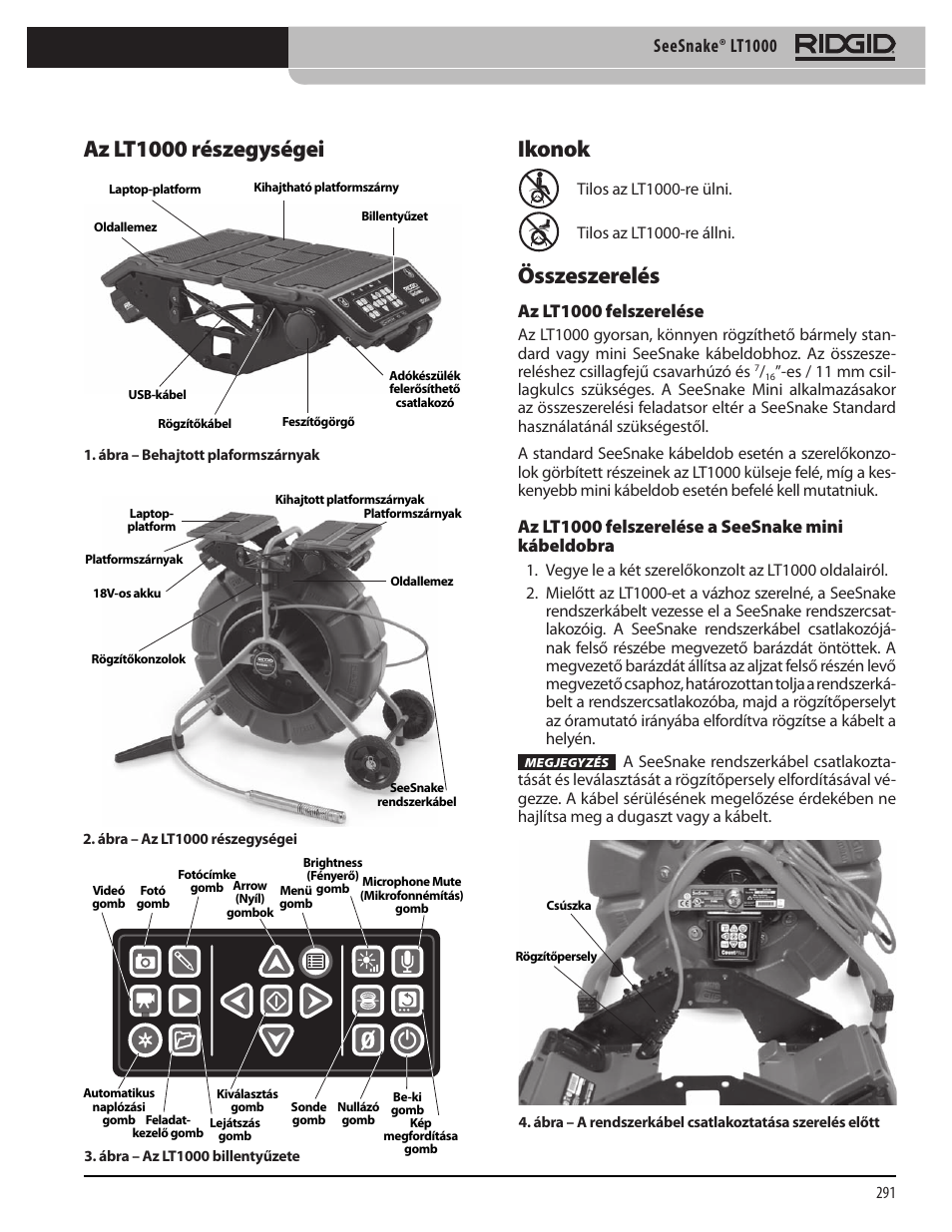 Az lt1000 részegységei, Ikonok összeszerelés, Seesnake® lt1000 | RIDGID SeeSnake LT1000 User Manual | Page 293 / 422