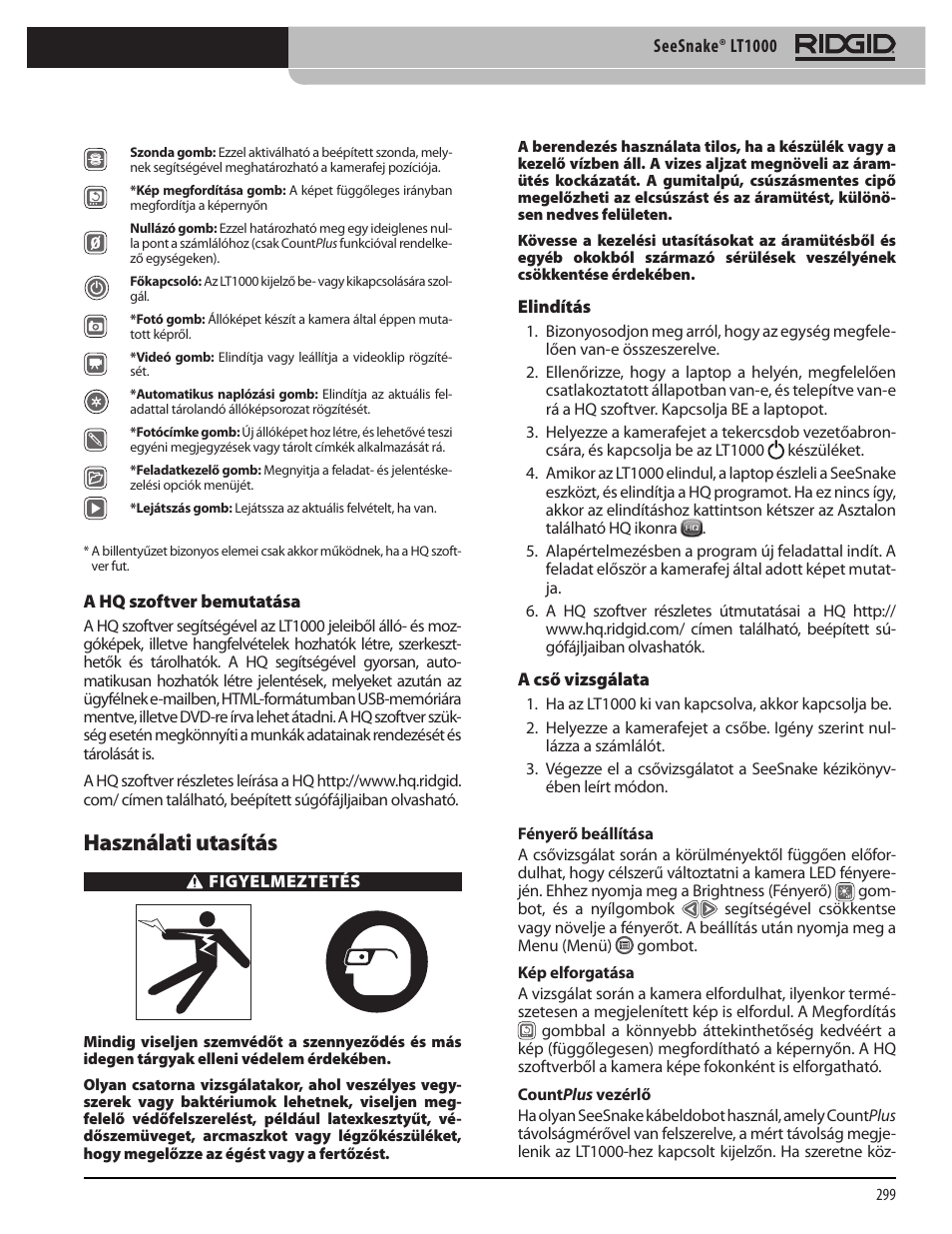 Használati utasítás | RIDGID SeeSnake LT1000 User Manual | Page 301 / 422