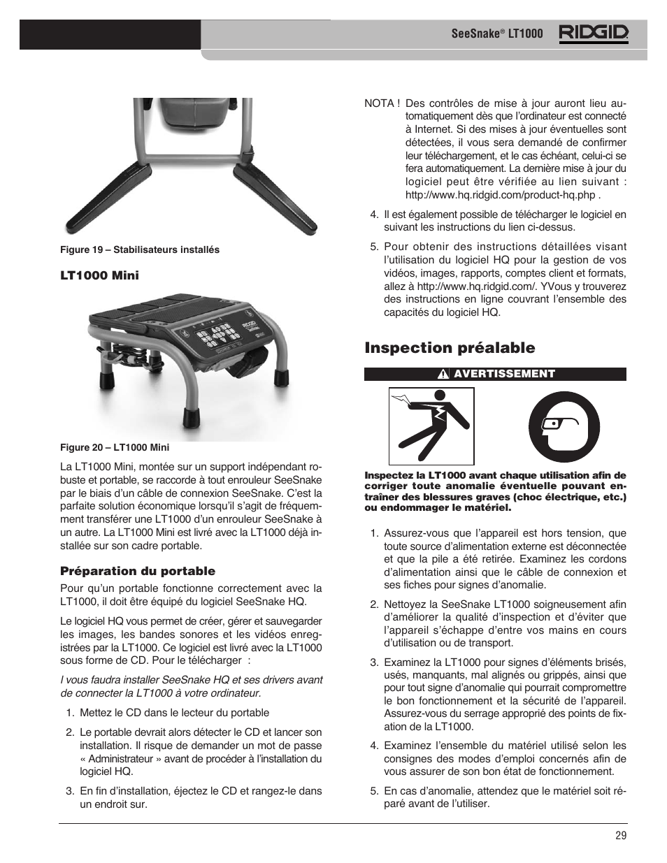 Inspection préalable | RIDGID SeeSnake LT1000 User Manual | Page 31 / 422