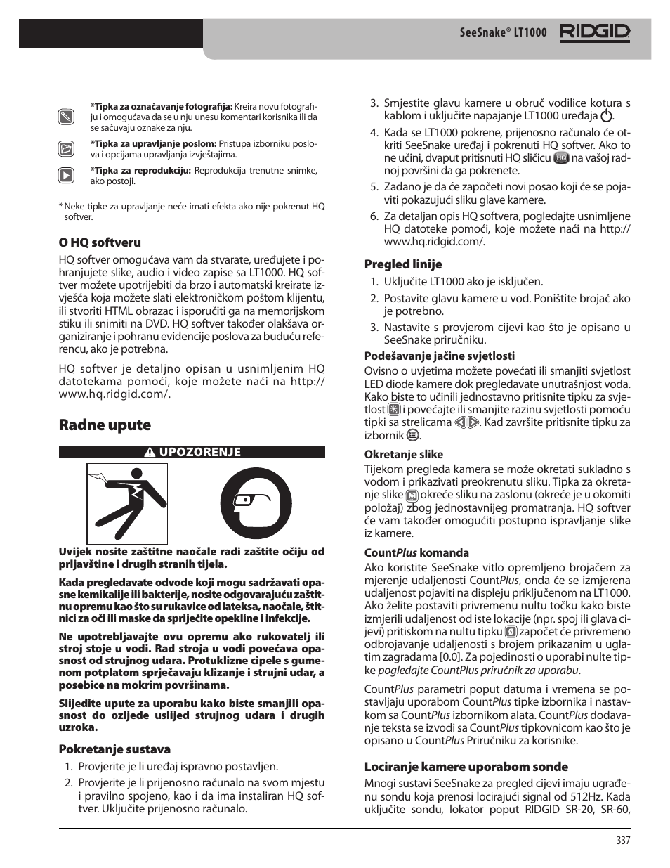 Radne upute | RIDGID SeeSnake LT1000 User Manual | Page 339 / 422