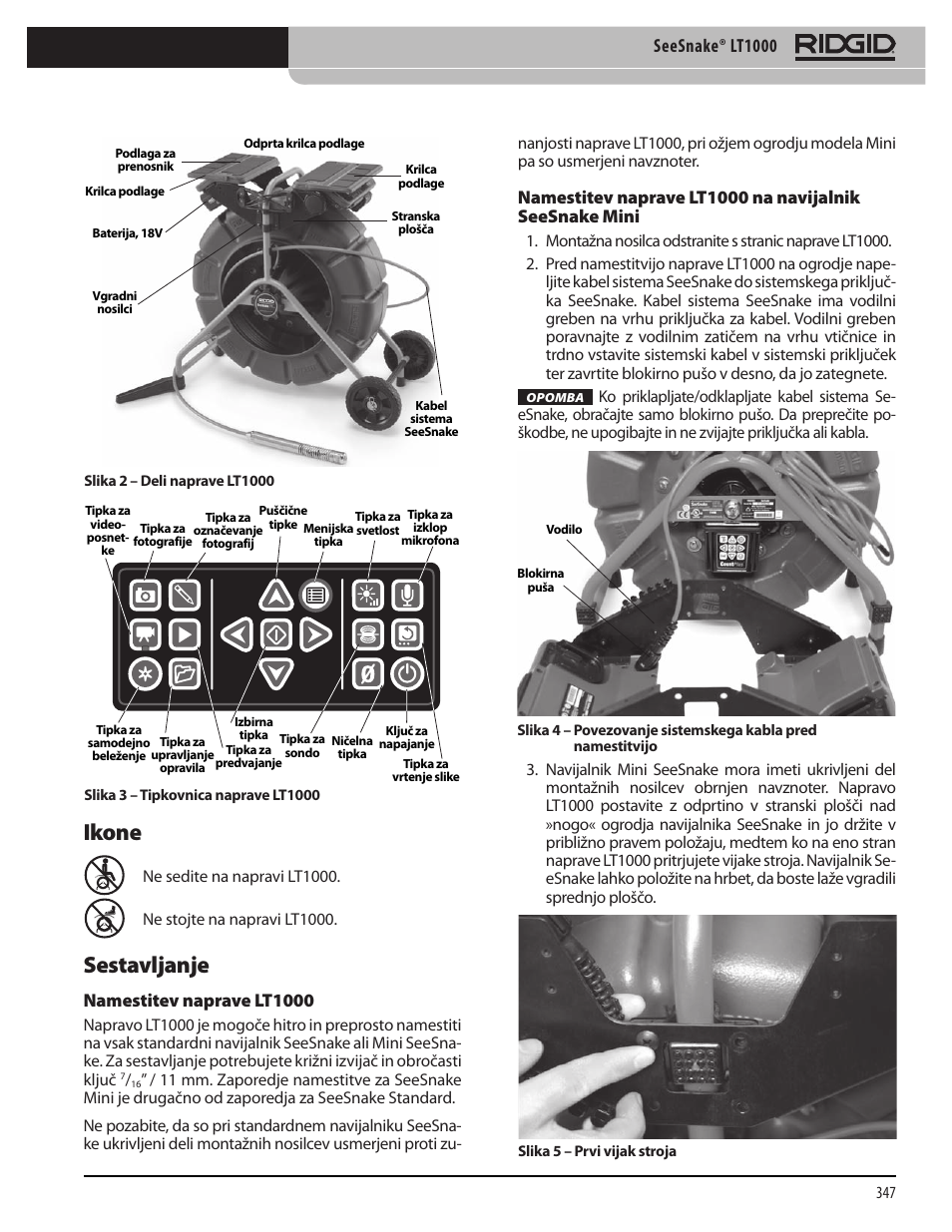 Ikone sestavljanje, Seesnake® lt1000 | RIDGID SeeSnake LT1000 User Manual | Page 349 / 422