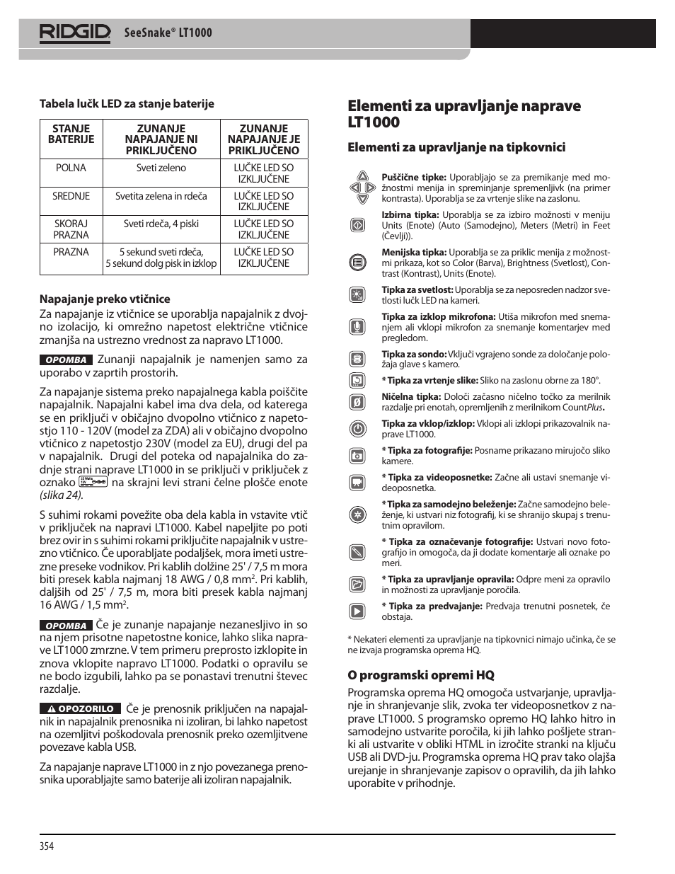 Elementi za upravljanje naprave lt1000 | RIDGID SeeSnake LT1000 User Manual | Page 356 / 422