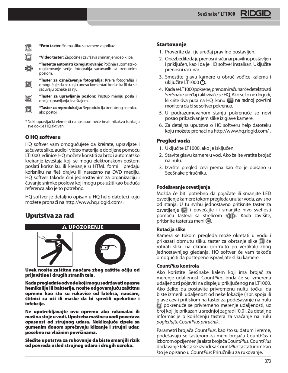 Uputstva za rad | RIDGID SeeSnake LT1000 User Manual | Page 375 / 422