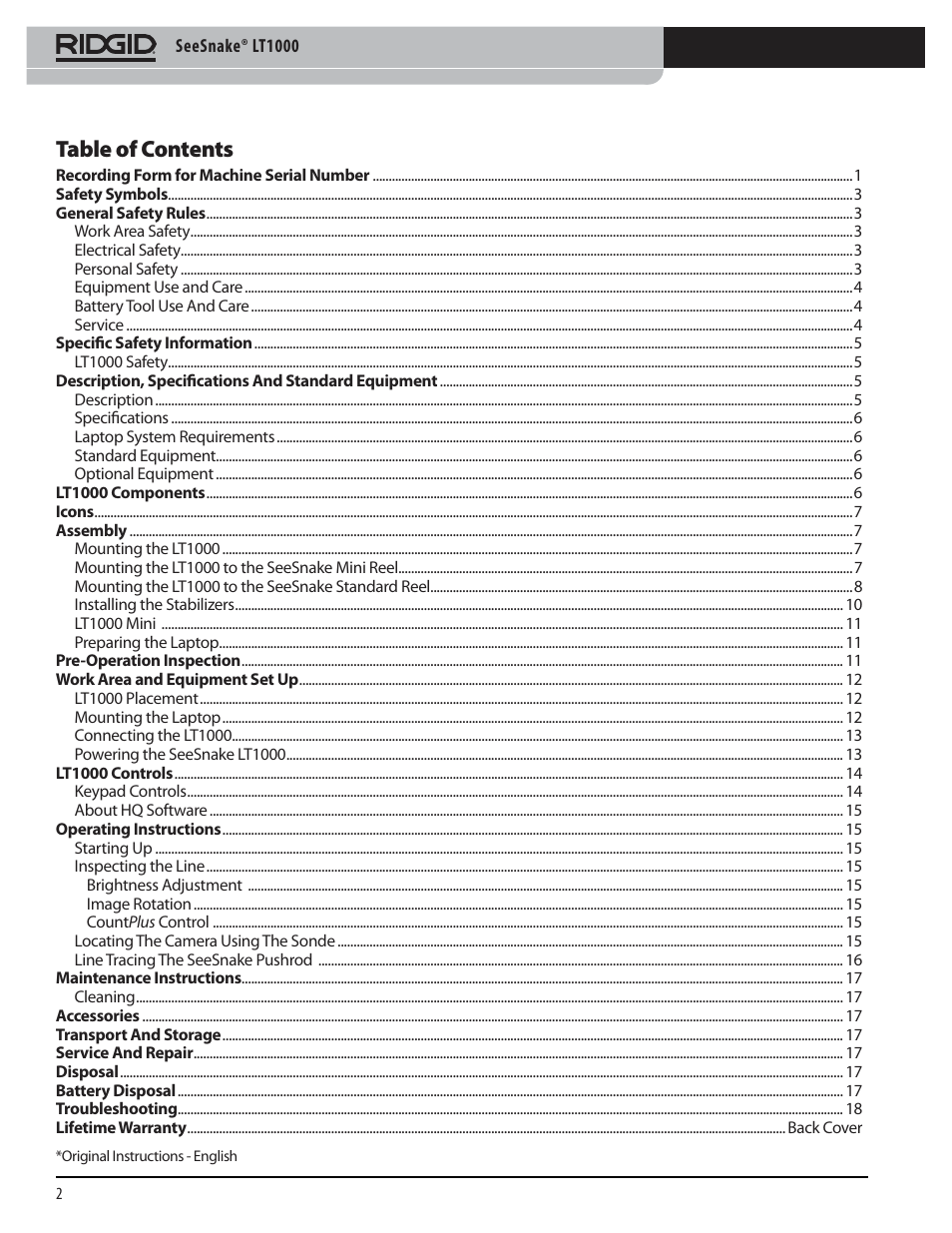 RIDGID SeeSnake LT1000 User Manual | Page 4 / 422